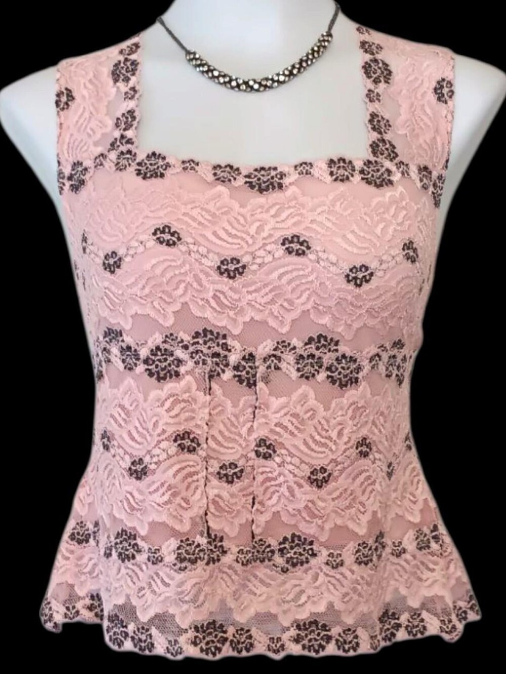 Pink Lace Sleeveless Square-Neck Top